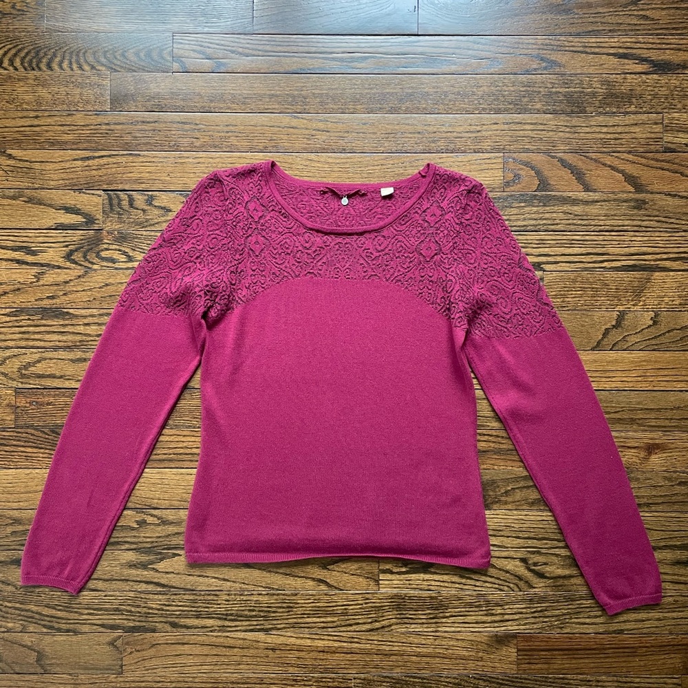 Anthropologie Knitted & Knotted Burgundy Sweater